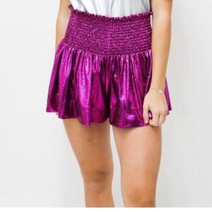 Queen of Sparkle Hot Pink Rainbow Metallic Shorts